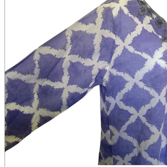 Roberta Roller Rabbit tunic v neck purple white batik cotton 3/4 sleeves Size M - Picture 4 of 7